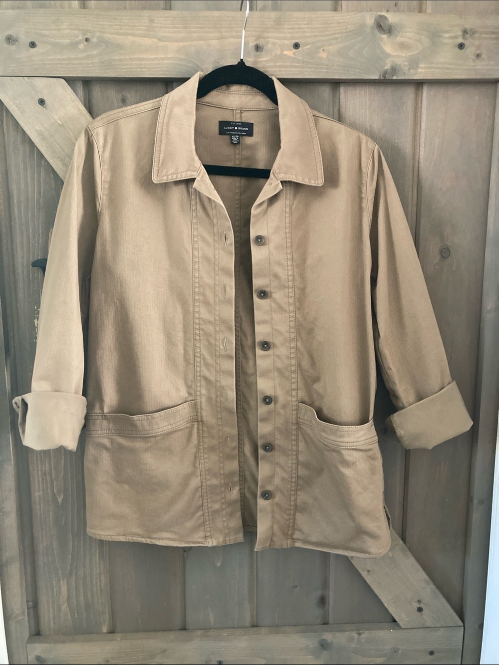 Lucky Brand Tan Utility Jacket with Front Patch Pockets